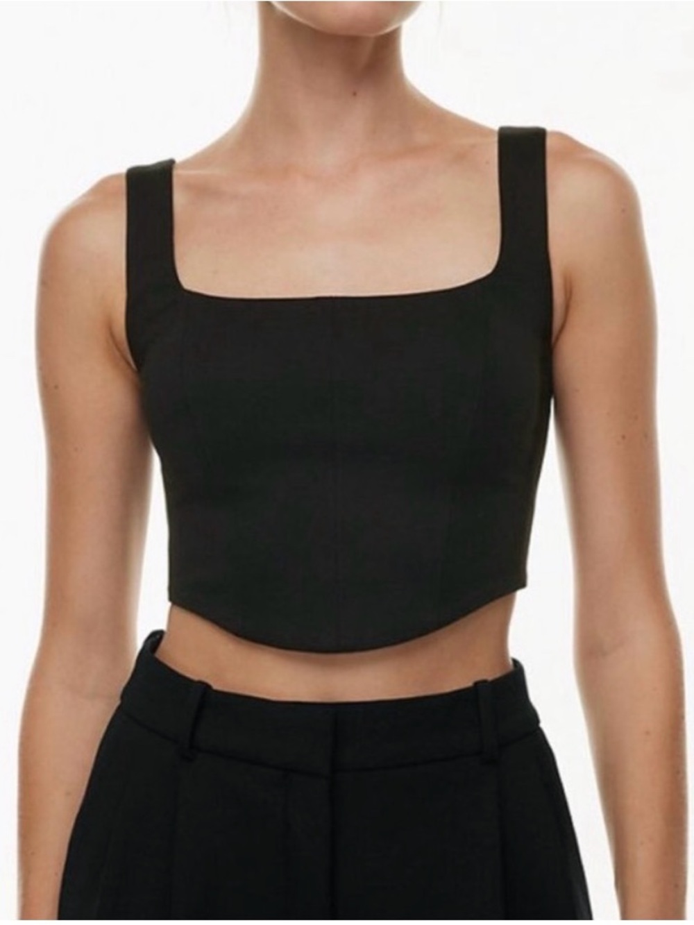 TEN BY BABATON Black Satin cropped corset bustier style top size small